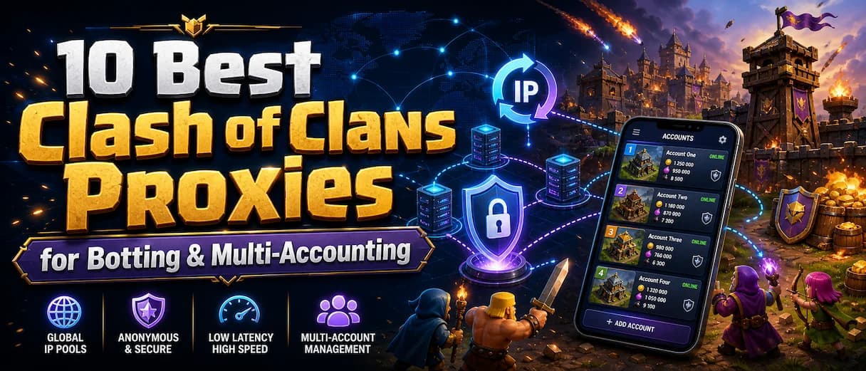 A visual summary of the top Clash of Clans proxy providers for botting and secure multi-accounting on emulators.