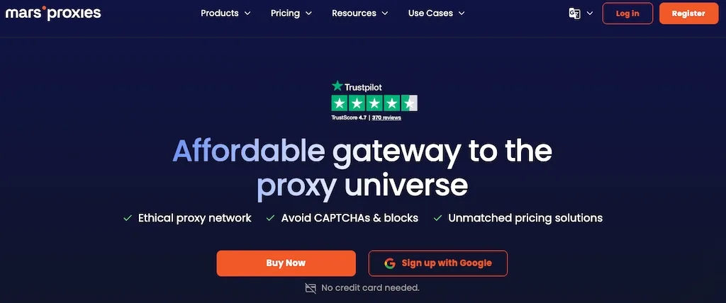 MarsProxies dashboard