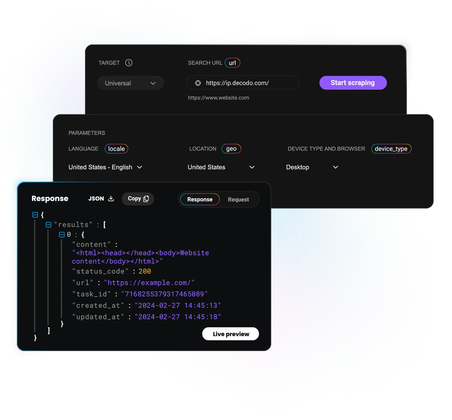 Decodo Web Scraping API ڈیش بورڈ اور انٹرفیس کا جائزہ