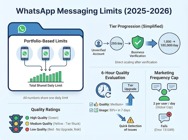 Graphique comparant les anciennes limites par numéro de téléphone individuel et les nouvelles limites de messagerie par portefeuille de 2026.