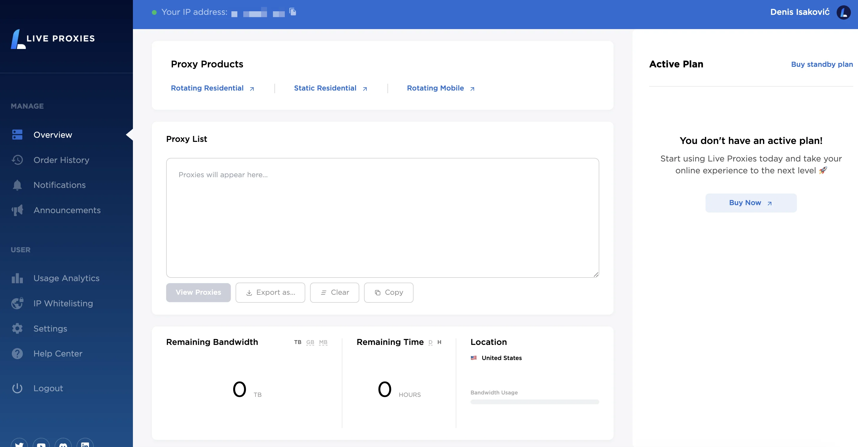 Dashboard Live Proxies per gestione proxy e analitica