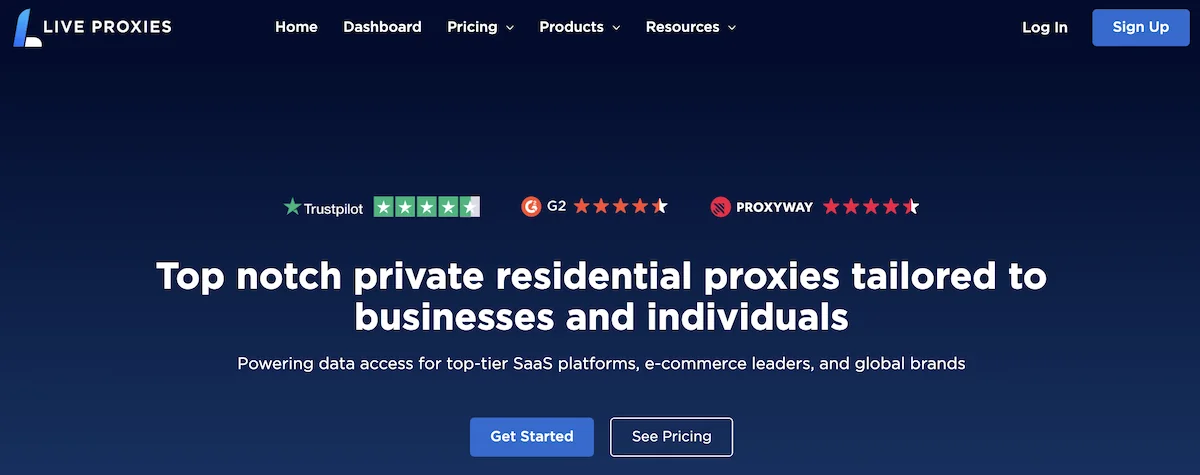 Home page di Live Proxies e panoramica del servizio proxy