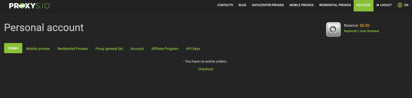 Proxys.io customer dashboard with proxy management controls