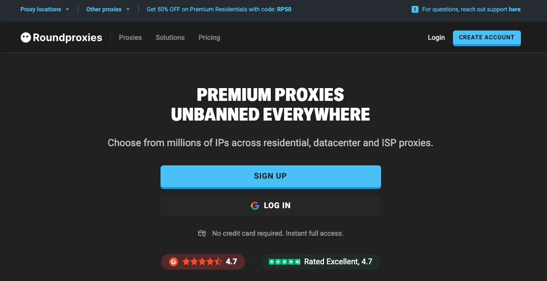 Roundproxies homepage