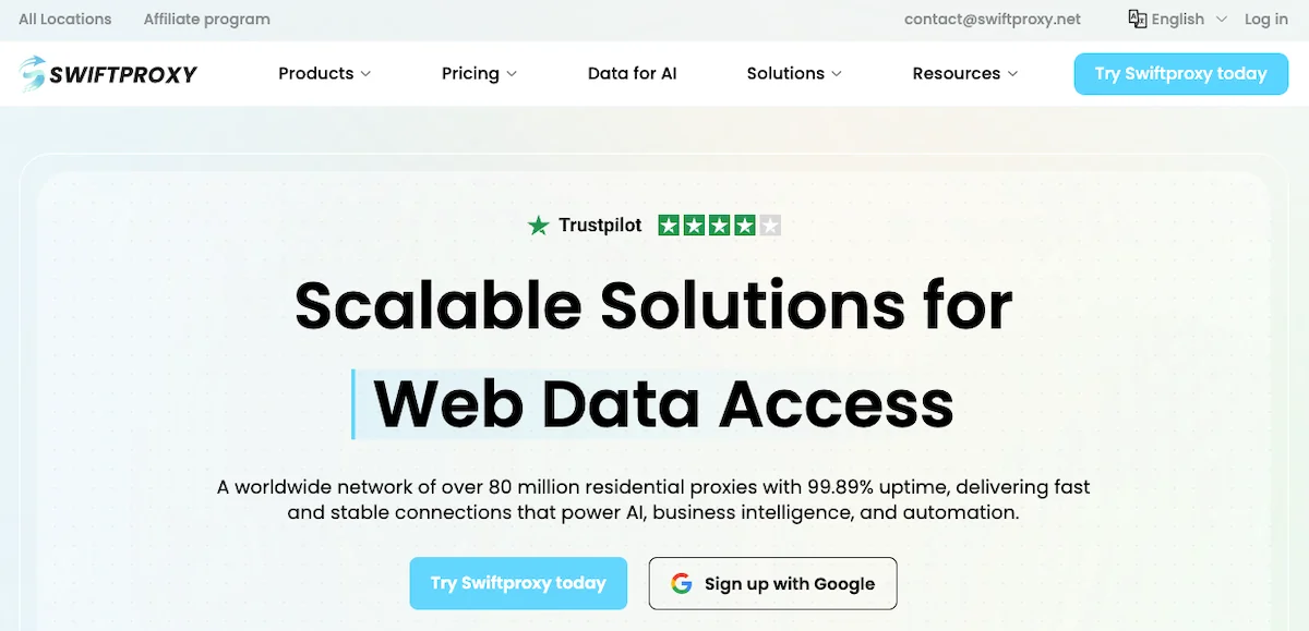 Swiftproxy-Startseite und Proxy-Service-Übersicht